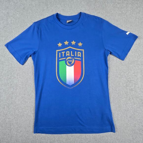 Puma FIGC Italia Badge T Shirt Mens Size Medium Blue Short Sleeve - Picture 3 of 16